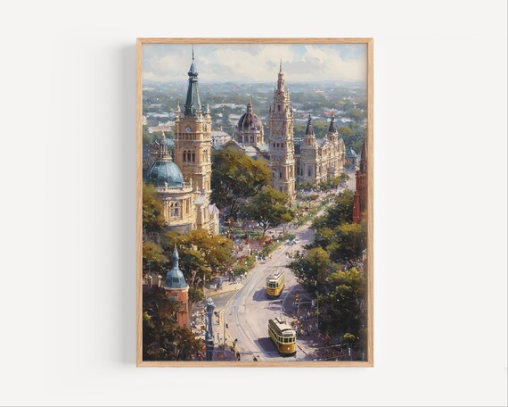 Bendigo Australia Oil Painting Art Print Historic Australian Cityscape Travel Poster