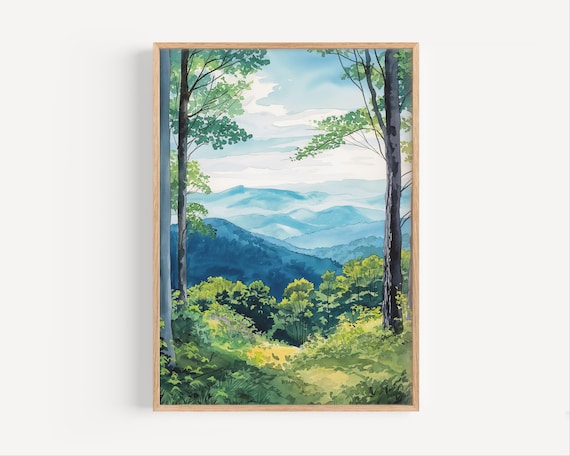 Shenandoah Blue Ridge Mountains Layered Watercolor Vista Poster