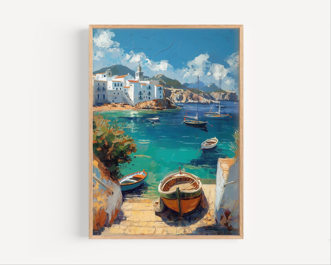 Ibiza Row Boat On Beach Oil Painting Print, Spain