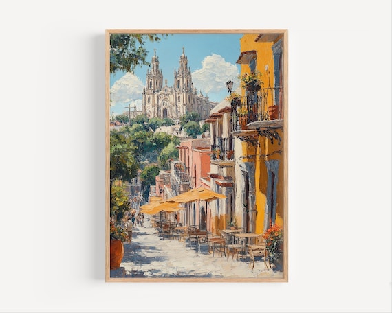 Aguascalientes Cathedral Twin Towers Street Cafe Mexico Art Poster