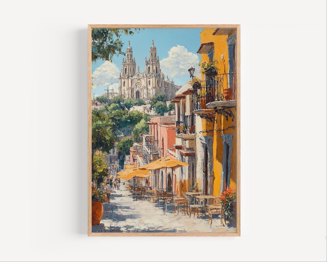 Aguascalientes Cathedral Twin Towers Street Cafe Mexico Art Poster