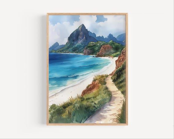 Saint Lucia Watercolor Painting Caribbean Island Travel Poster Print Or Canvas Wall Art Gift Tropical Beach Pitons
