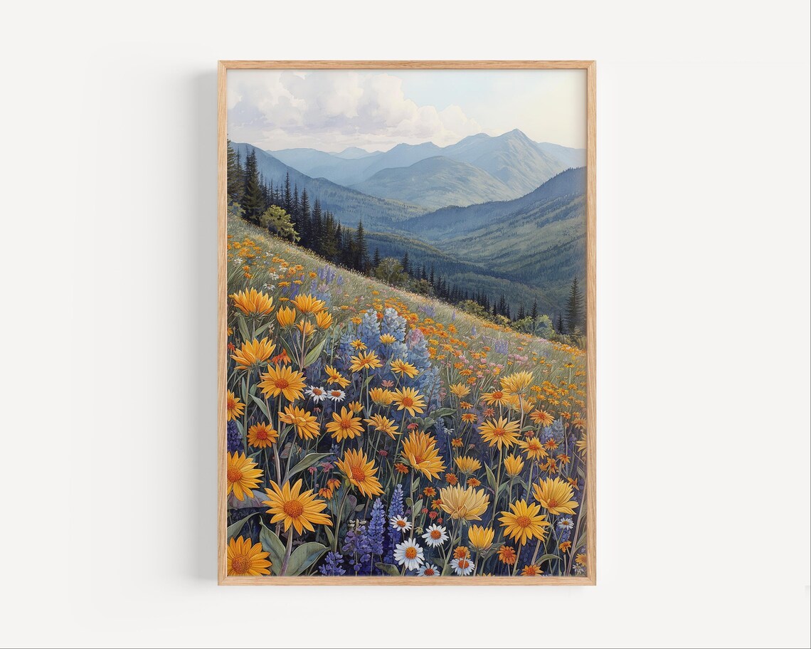 Golden Adirondack Wildflowers Mountain Meadow Watercolor Poster