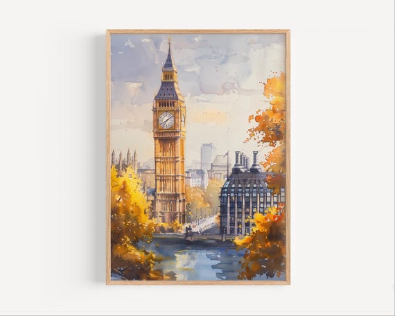Big Ben London Watercolor Painting Wall Art Poster Print Or Canvas British Artwork England Travel Home Decor Gift Historical