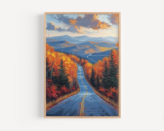 Blue Ridge Parkway Fall Oil Painting Autumn Appalachian Mountain Range Scenic Highway Poster Print Or Canvas Virginia Travel Wall Art Gift