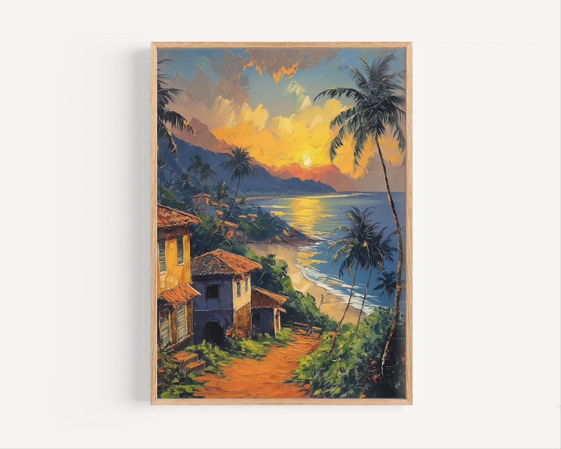 Goa India Travel Poster, Tropical Beach Sunset