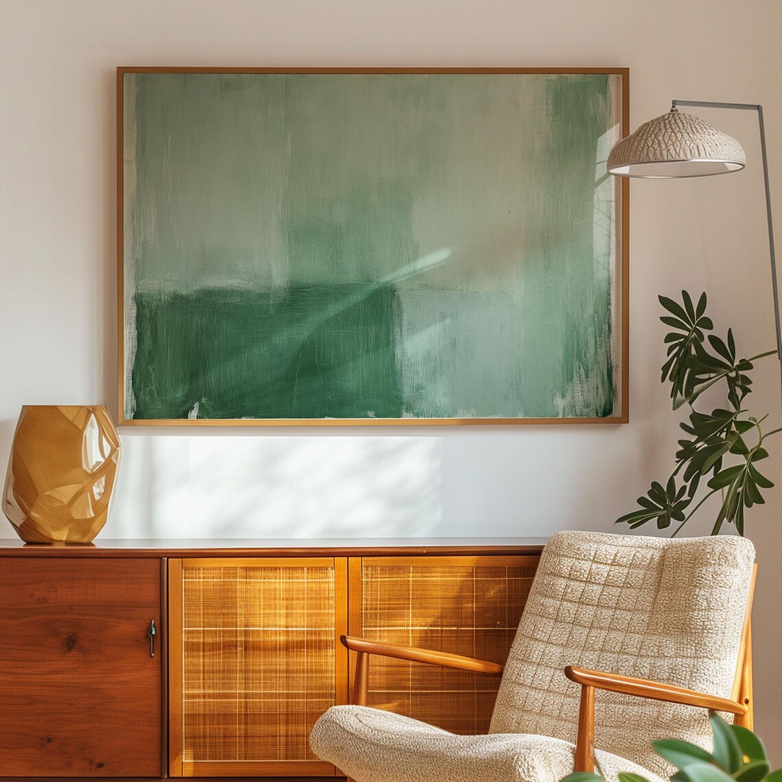 Green Abstract Art Print, Mid-Century Modern