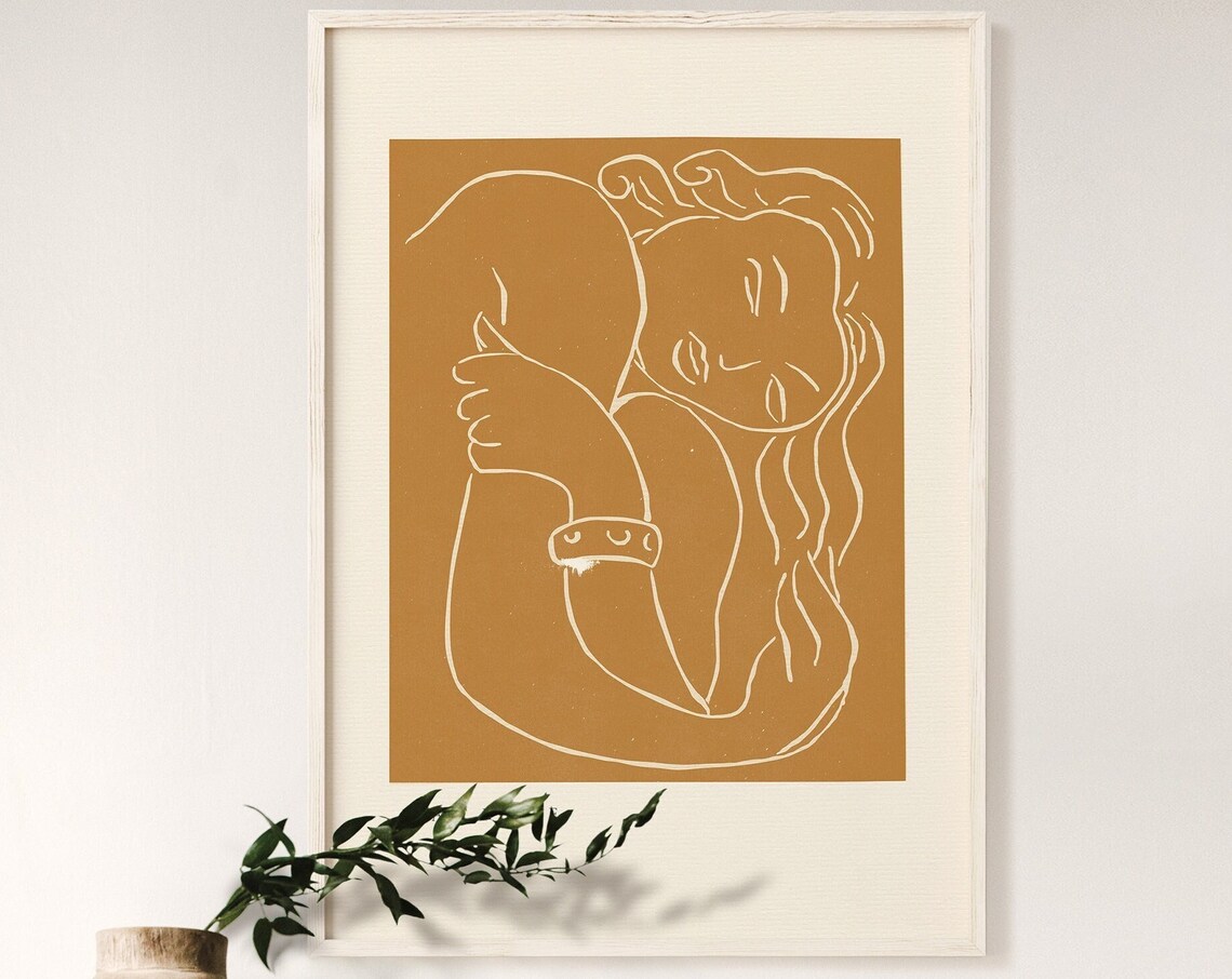 Matisse Sleeping Woman Line Art Poster In Warm Terracotta Tones