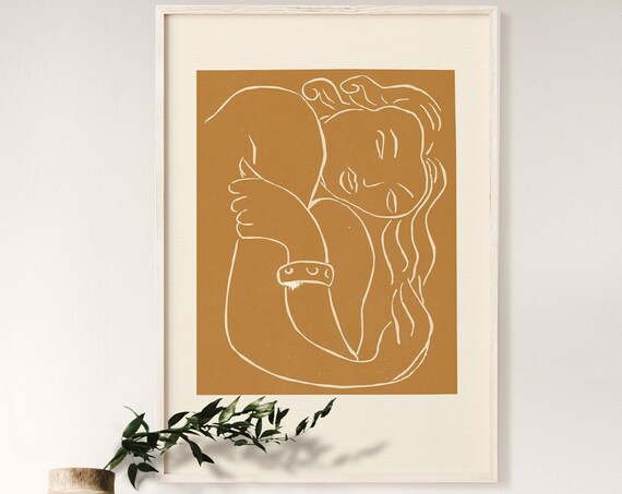Matisse Sleeping Woman Line Art Poster In Warm Terracotta Tones