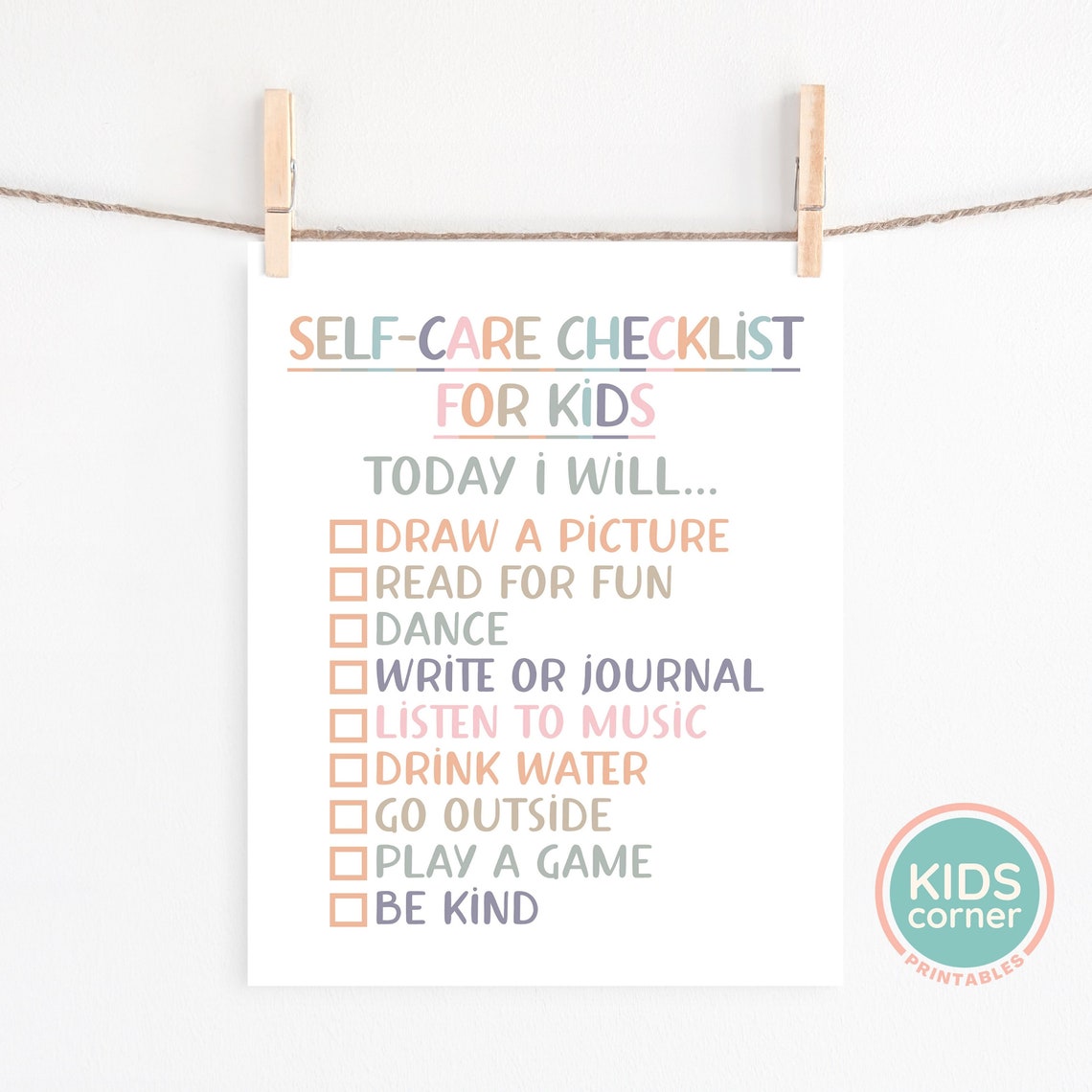 Self Care Checklist for Kids Rainbow Wellness Routine Poster - Image 3
