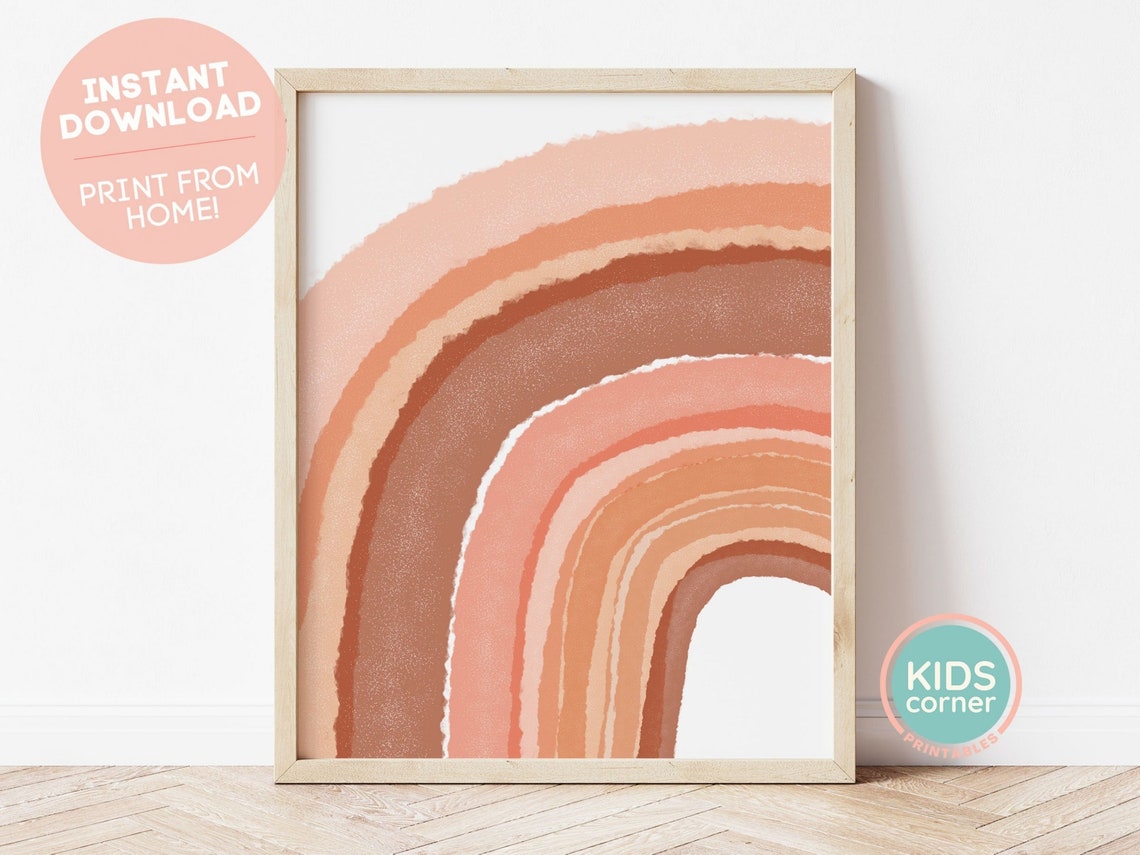 Warm Terracotta Boho Rainbow Watercolor Textured Nursery Wall Art - Image 3