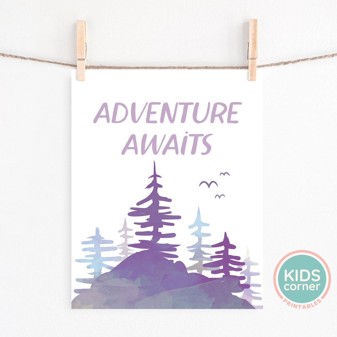 Adventure Awaits Lavender Purple Pine Forest Watercolor Print - Image 2