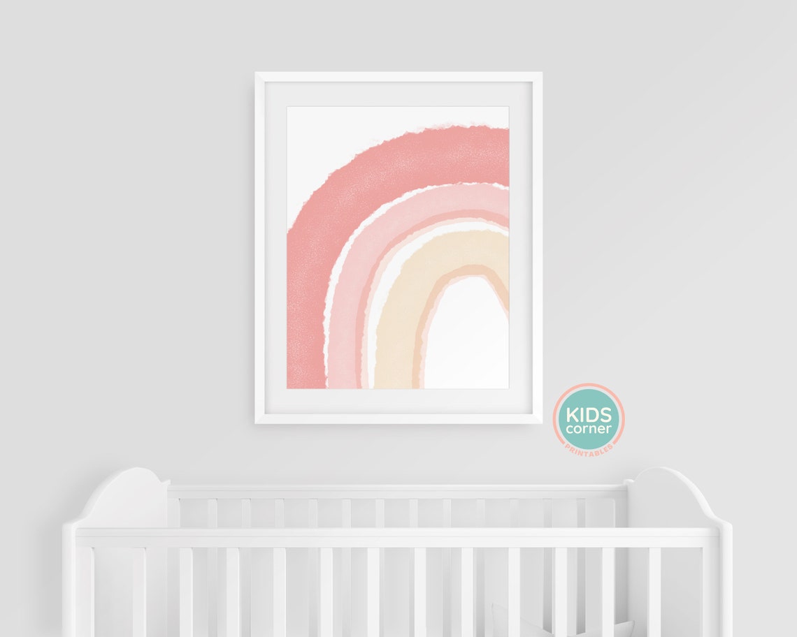 Blush Pink Watercolor Rainbow Arch Modern Nursery Kids Room Poster - Image 3