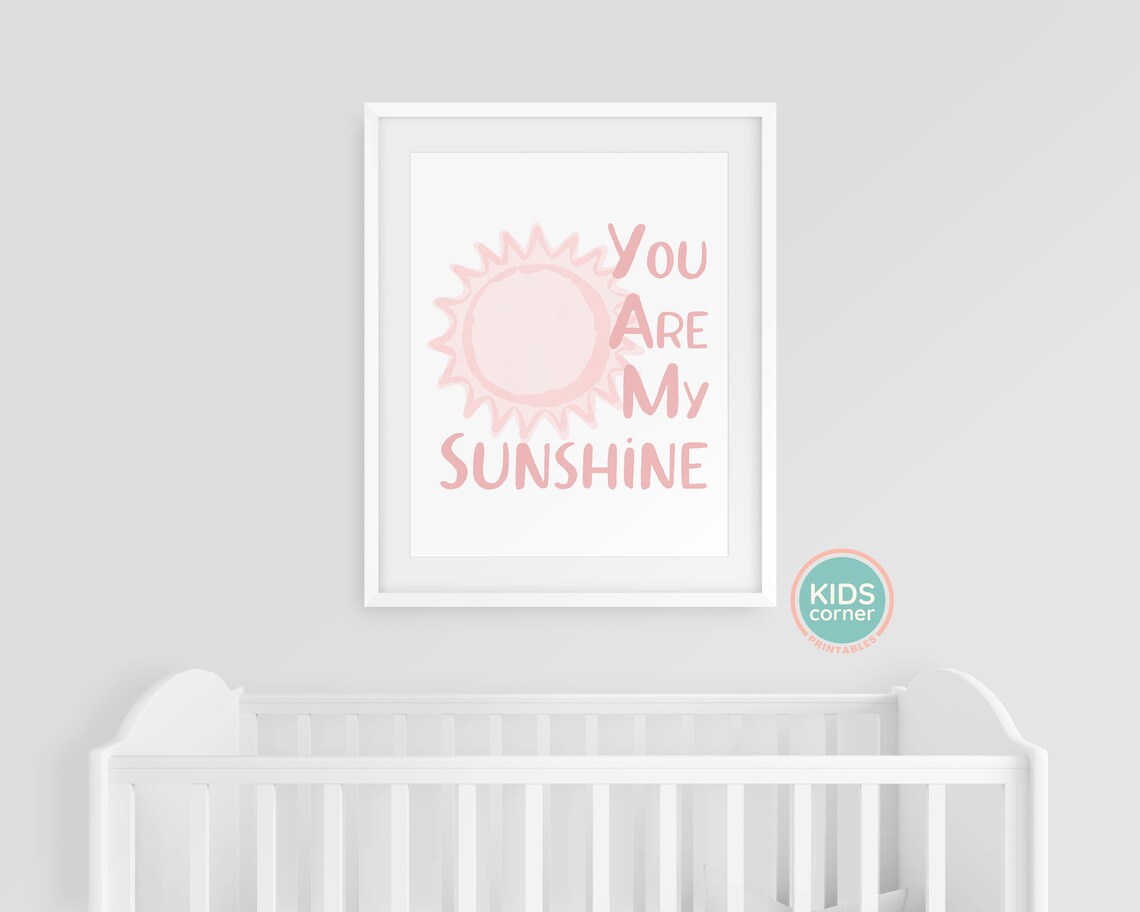 You Are My Sunshine Blush Pink Watercolor Sun Nursery Kids Poster - Image 3