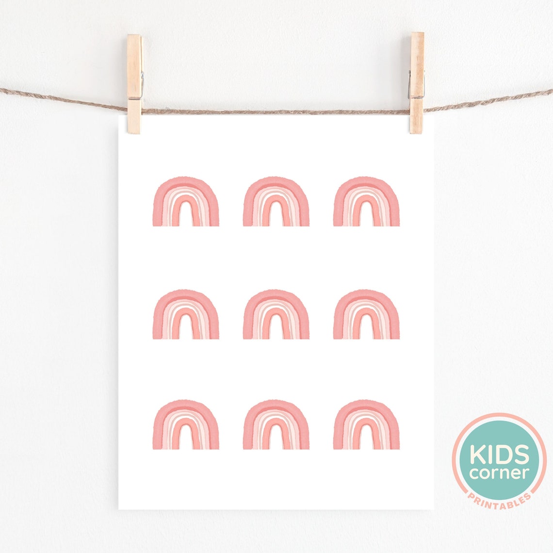 Pink Rainbow Grid Nine Mini Watercolor Rainbows Nursery Poster - Image 2