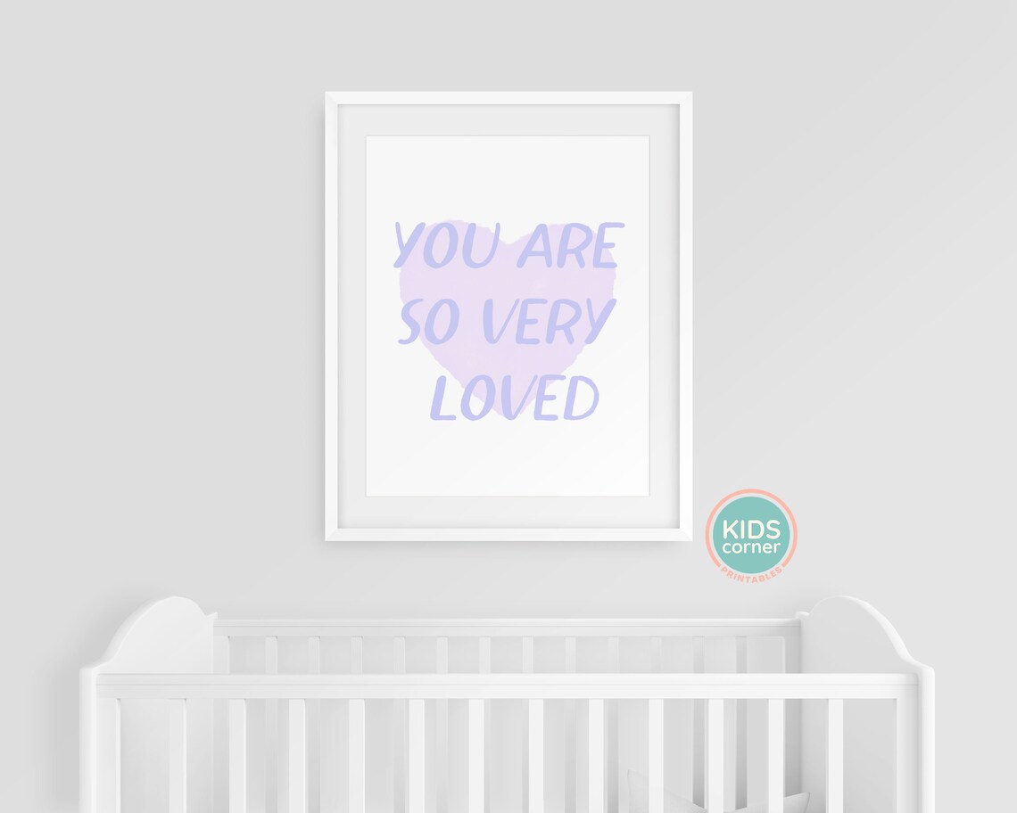 You Are So Very Loved Lavender Watercolor Heart Nursery Quote Poster - Image 3