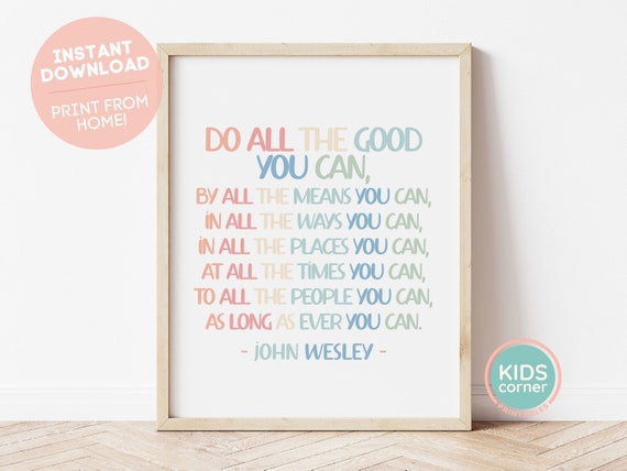 John Wesley Quote Art Print, Motivational Typography