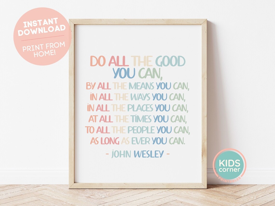 John Wesley Quote Art Print, Motivational Typography