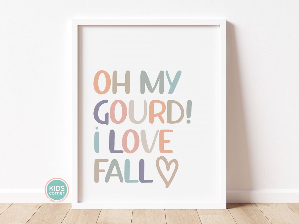 Oh My Gourd I Love Fall Autumn Heart Pastel Lettering Quote Poster - Image 2