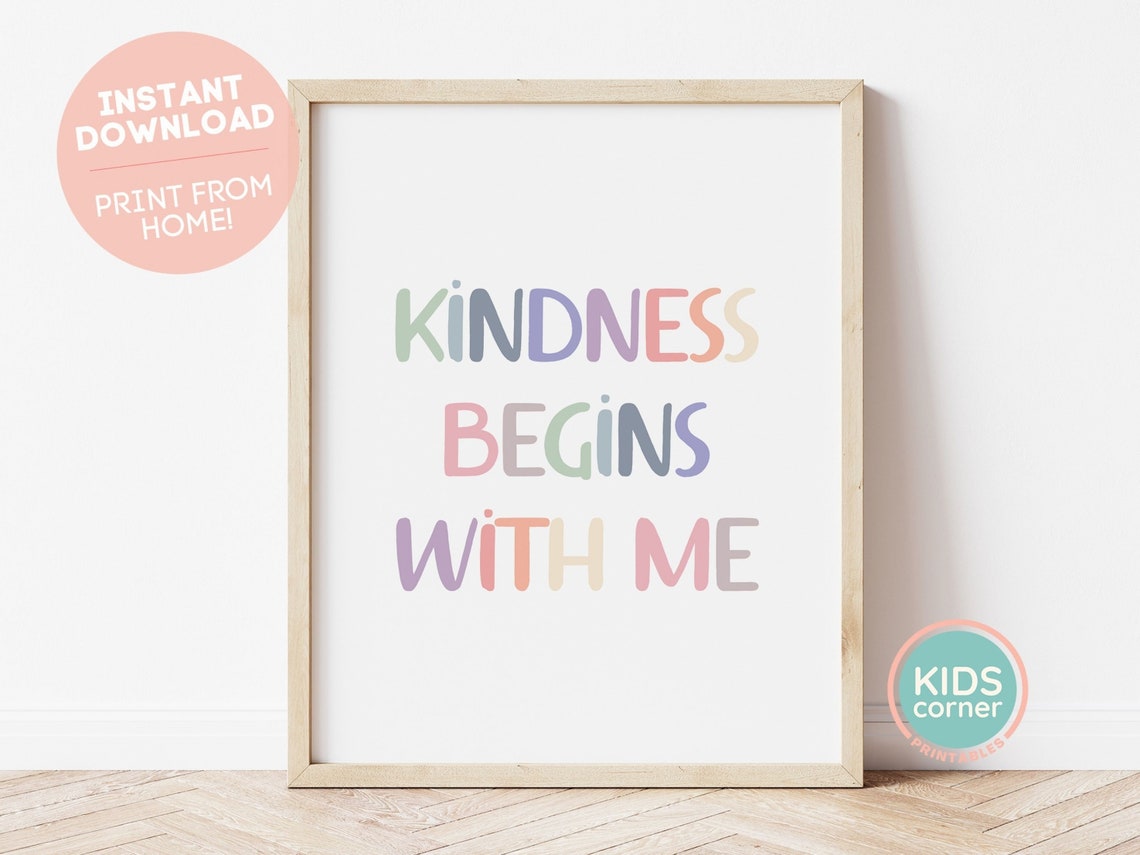 Kindness Begins With Me Pastel Rainbow Lettering Kids Poster
