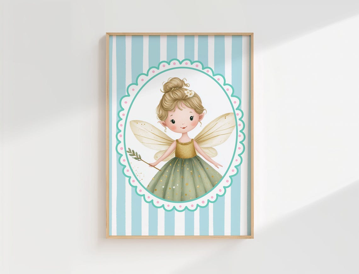 Cute Fairy with Leaf Wand in Green Dress Whimsical Art Poster