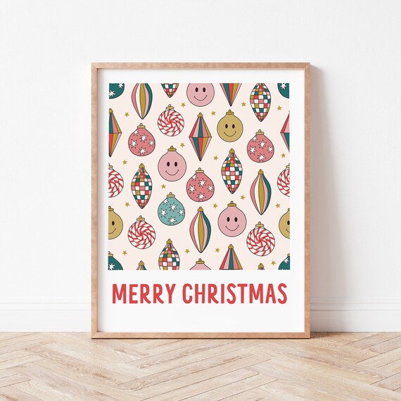 Retro Christmas Ornament Pattern Merry Christmas Holiday Poster