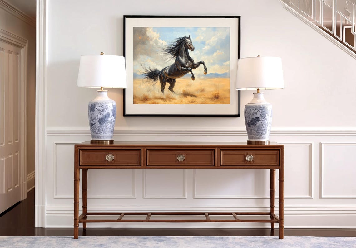 Black Horse Rearing In Golden Desert Majestic Equestrian Poster - Image 4