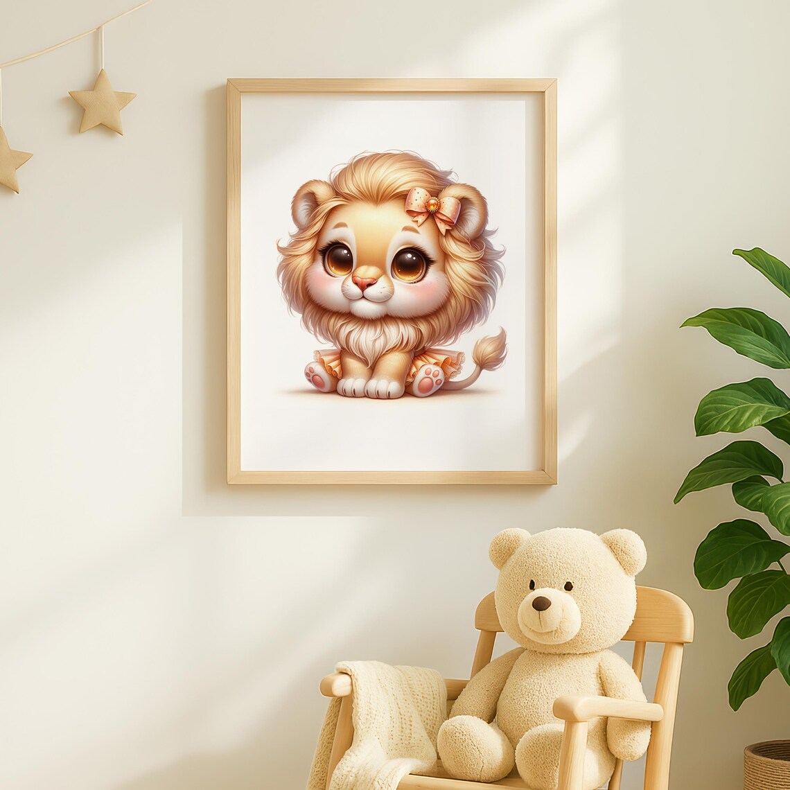 Adorable Baby Lion Cub In Orange Tutu With Golden Bow Nursery Art Poster - Image 2