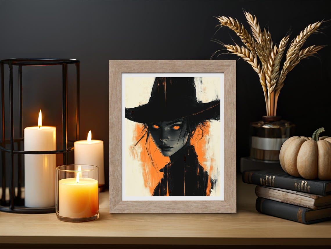 Witch With Glowing Orange Eyes Moody Halloween Portrait Poster - Image 3