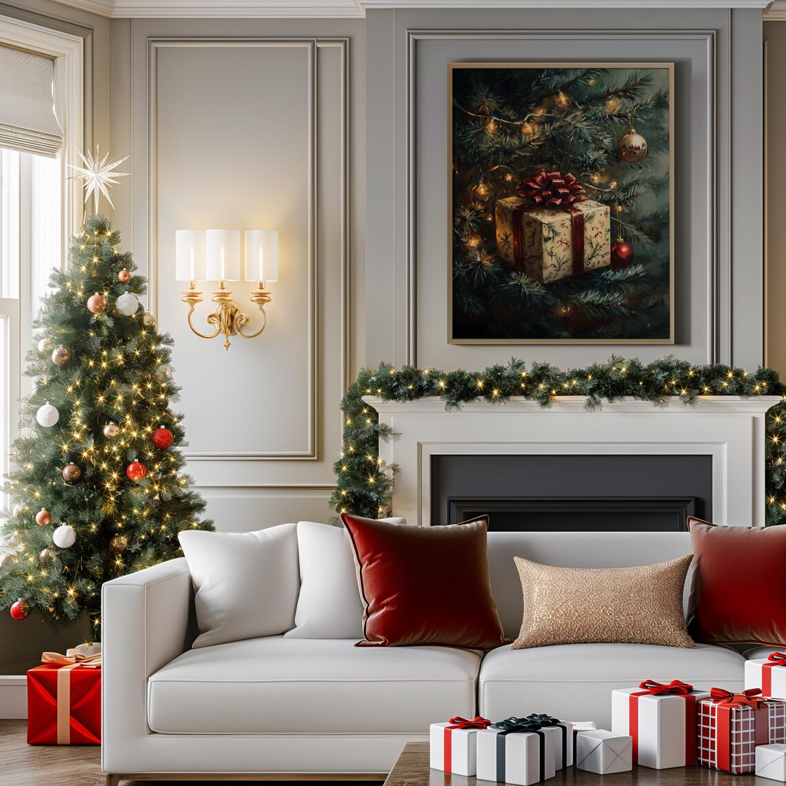 Christmas Gift Under Tree Festive Holiday Oil Painting Poster - Image 4