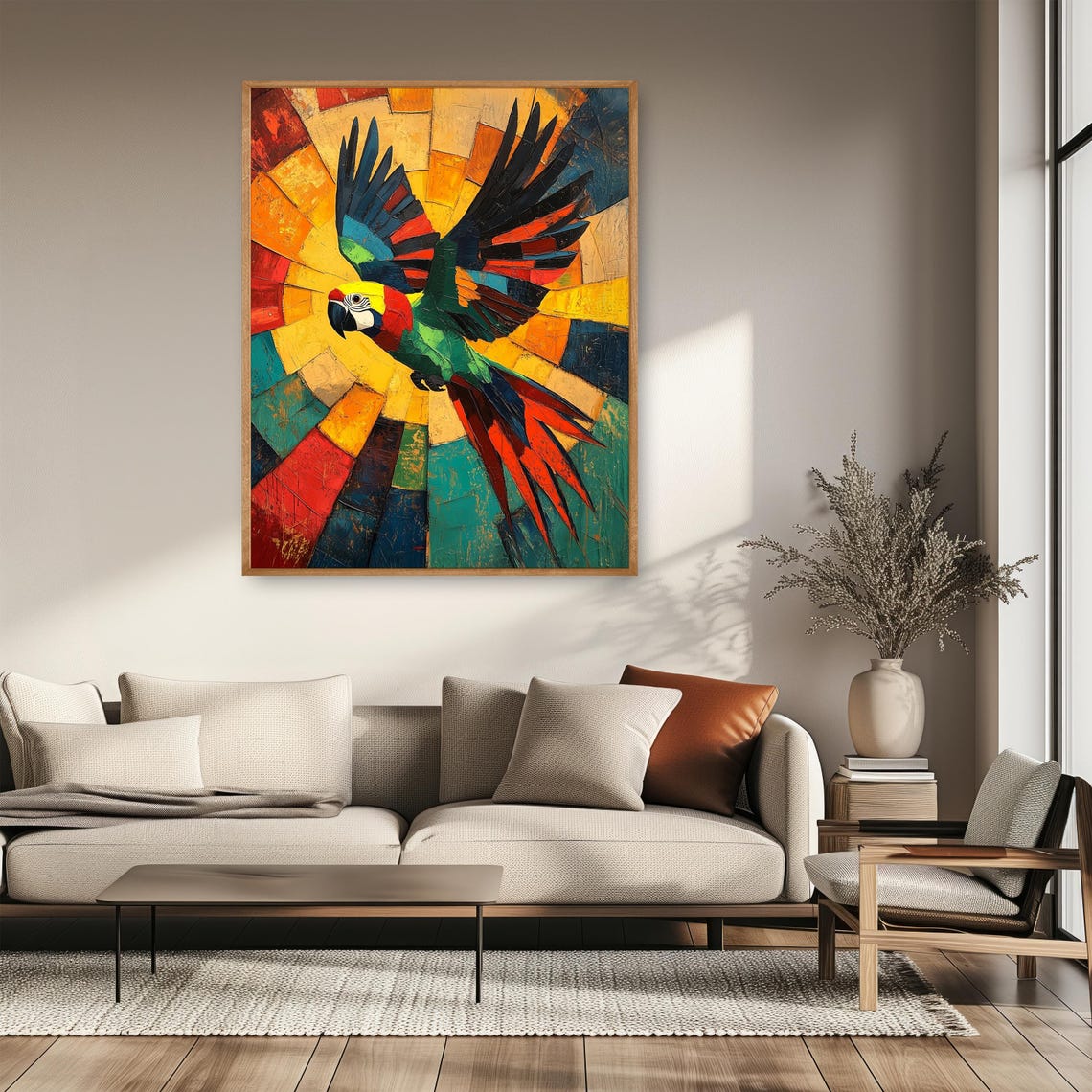 Colorful Abstract Parrot in Flight Cubist Style Bird Art Poster - Image 2