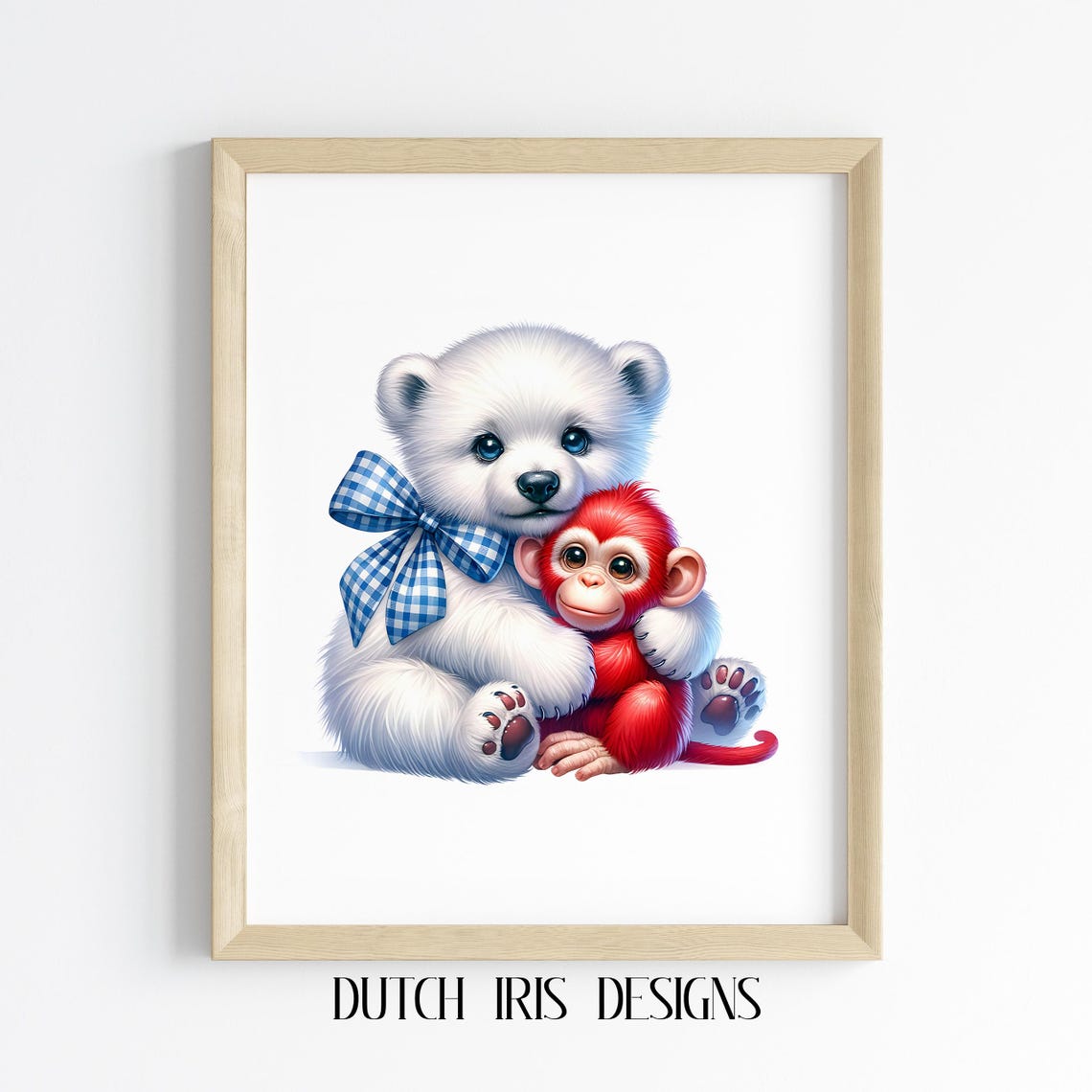 White Polar Bear Cub With Red Monkey Adorable Nursery Poster