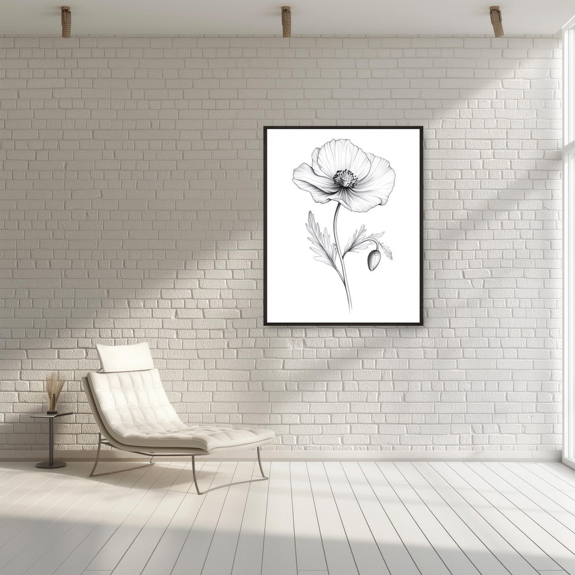 Poppy Flower With Bud Black Line Drawing Elegant Botanical Poster - Image 2