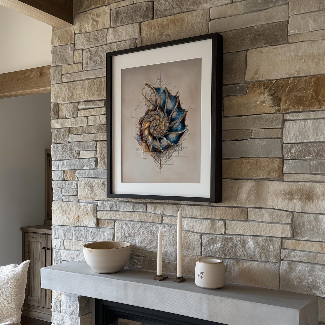 Spiral Seashell With Blueprint Geometry Elegant Nautical Wall Poster - Image 3