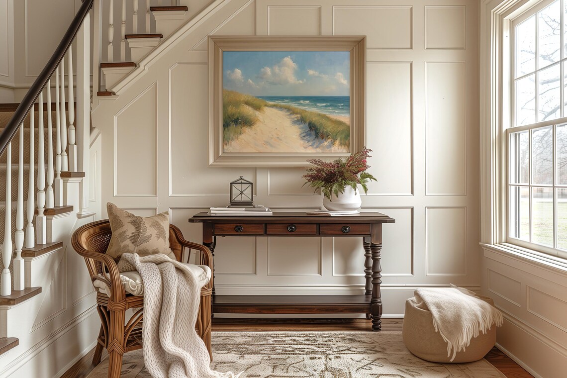 Sandy Dune Path Leading To Blue Ocean Peaceful Coastal Landscape Poster - Image 2