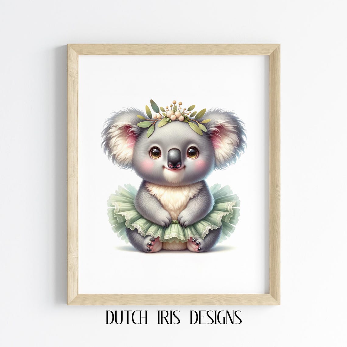 Cute Baby Koala In Green Tutu With Leaf Crown Nursery Art Poster
