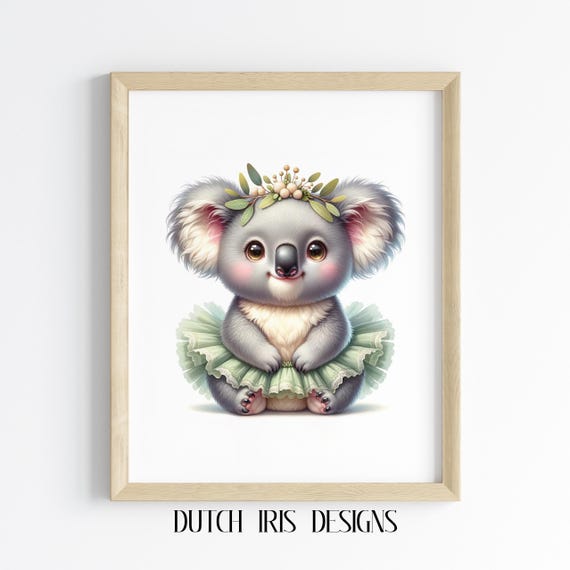 Baby Koala Ballerina Art Cute Nursery Wall Decor Adorable Animal Print Kids Room Whimsical Dance Illustration 226