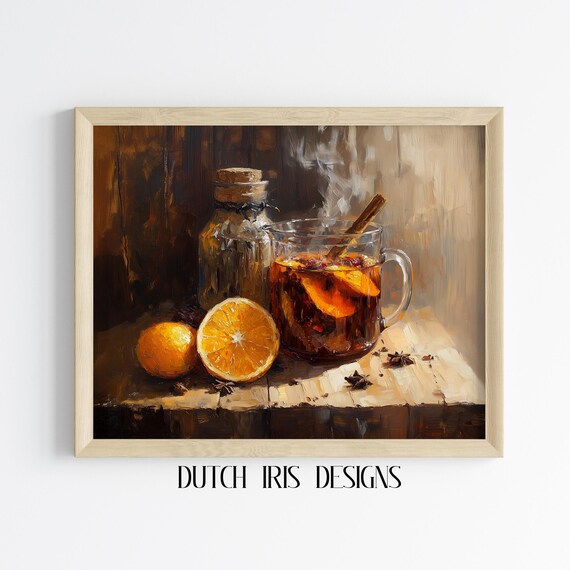 Cozy Mulled Wine Glass with Orange Slices Cinnamon Still Life Poster
