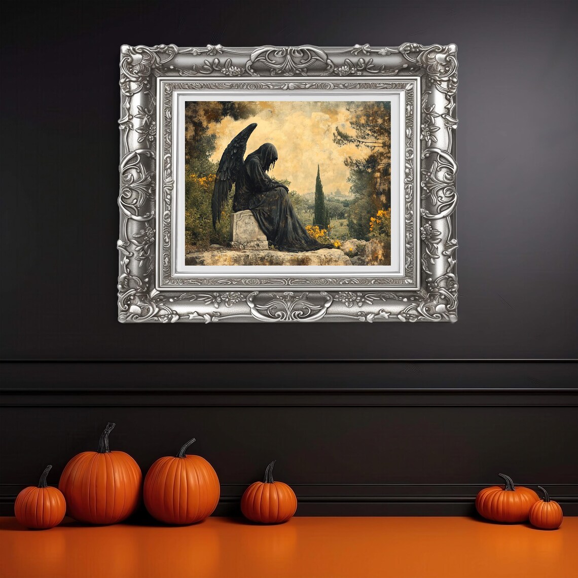 Vintage Fallen Angel In Cemetery, Gothic Art - Image 3