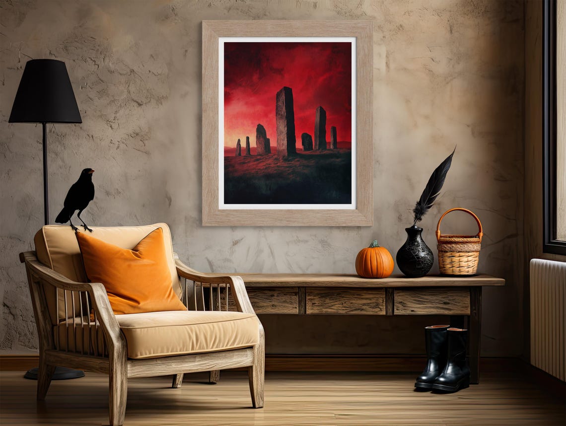 Ancient Stone Circle Under Blood Red Sky Moody Halloween Poster - Image 4