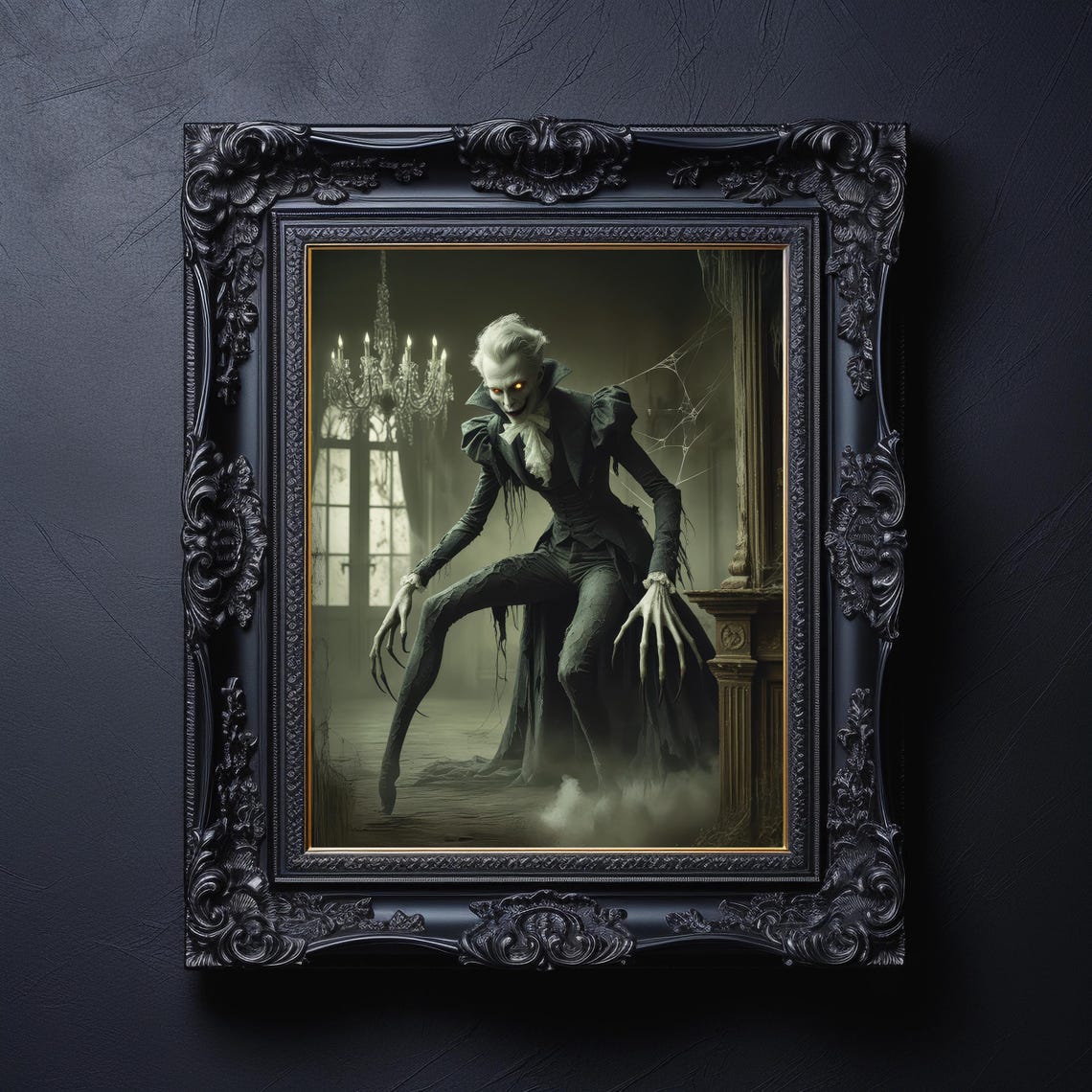 Pale Vampire With Long Claws In Dark Chandelier Hall Horror Poster - Image 4
