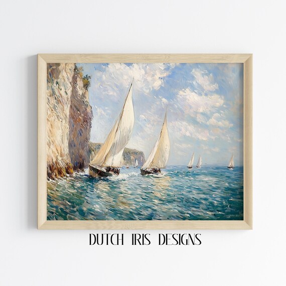 Sailing Boats in Motion Impressionist Ocean Nautical Painting Poster