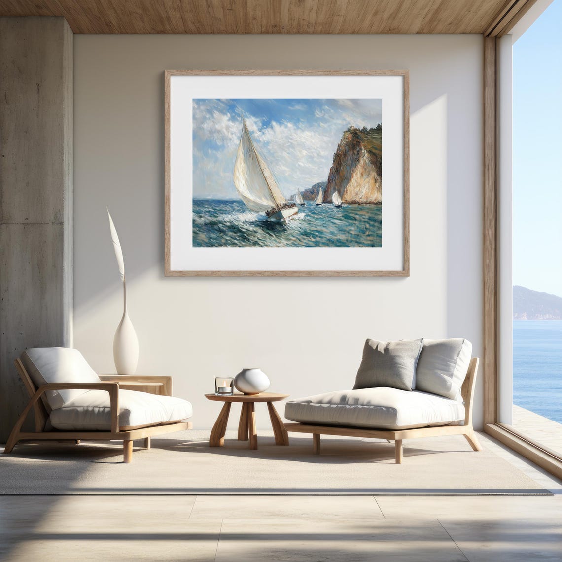Impressionist Sailing Boat Coastal Breeze Ocean Painting Poster - Image 2