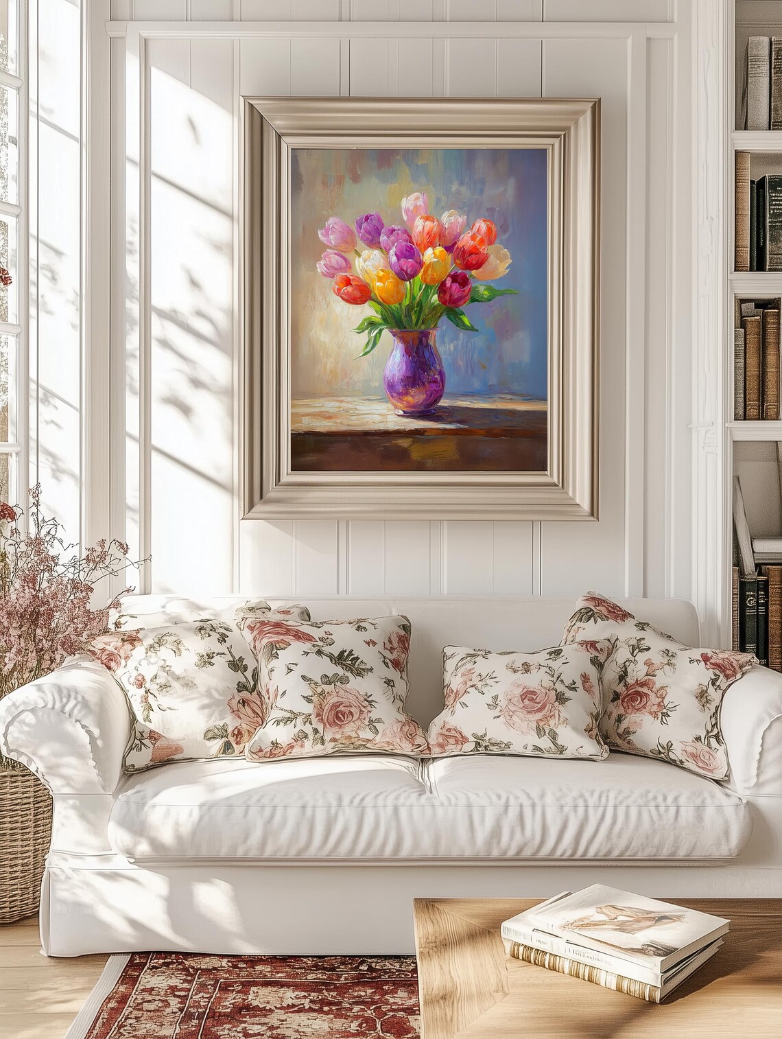 Colorful Tulip Bouquet In Purple Vase Vibrant Spring Floral Poster - Image 2