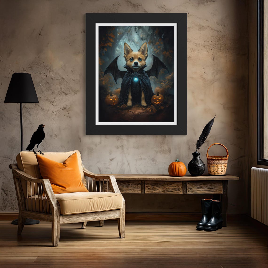 Bat Winged Halloween Dog Pumpkins Anime Spooky Fall Art Poster - Image 4