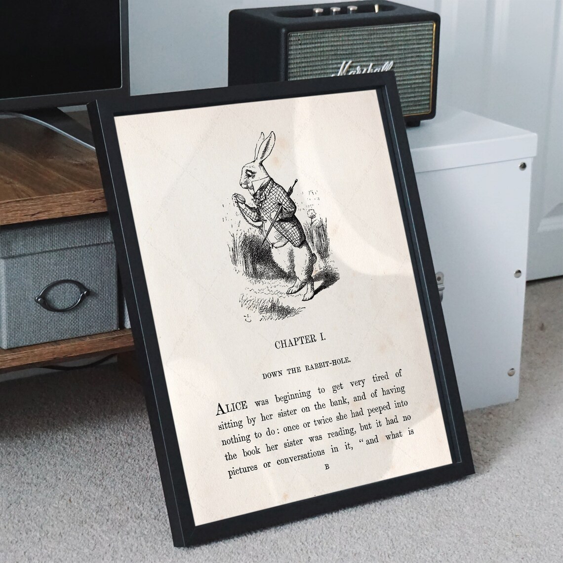 Alice in Wonderland Chapter 1 First Page White Rabbit Book Art Print Poster - Image 2
