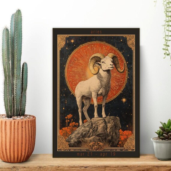 Aries Zodiac Wall Art Print Bold Astrology Artwork Boho Aries Dcor Poster Mystical Star Sign Art Aries Gift For Astrology Enthusiasts