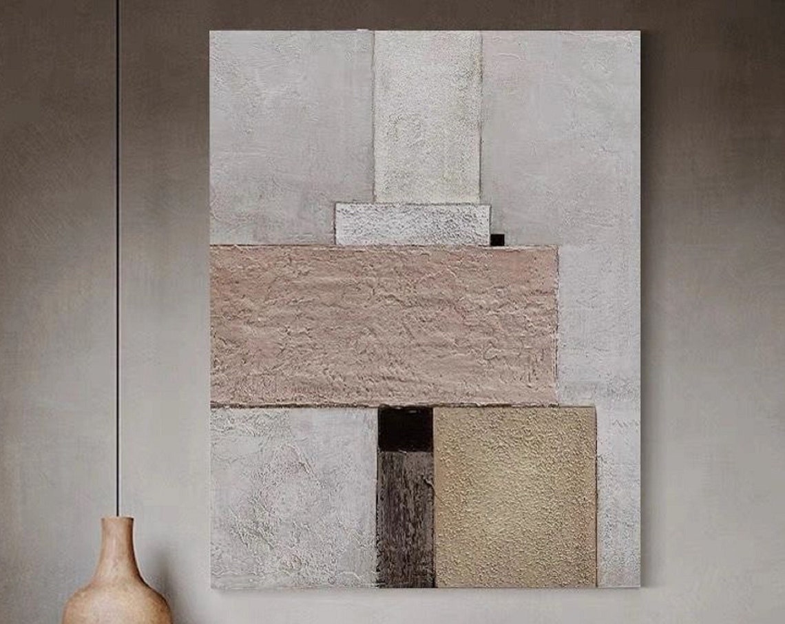 Beige Tan Gray Geometric Blocks Abstract Neutral Calm Art Poster