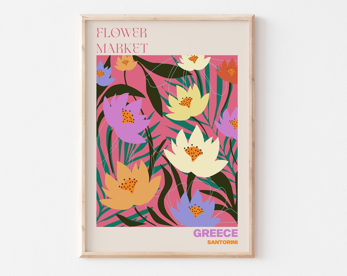Santorini Greece Flower Market Pink Tropical Water Lily Poster