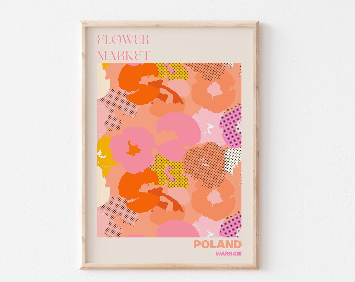 Poland Warsaw Playful Halftone Abstract Flower Market Art Poster